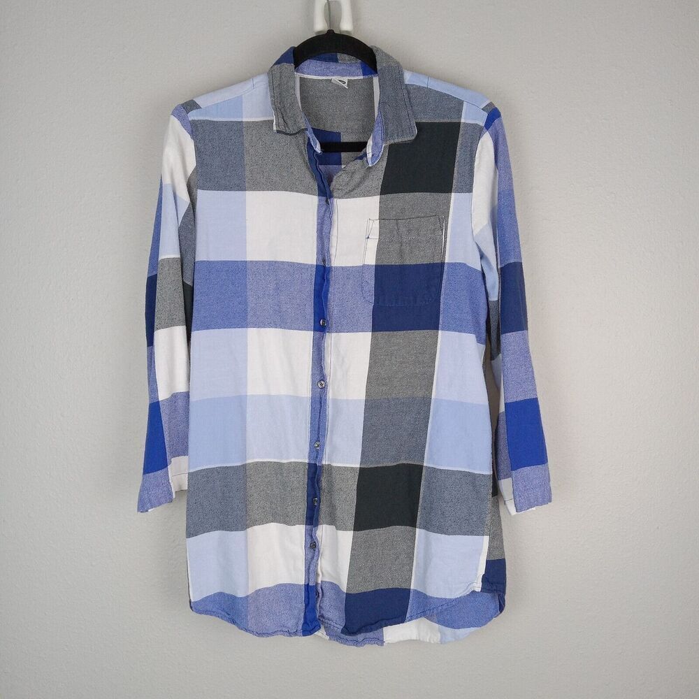 Old Navy Top Small Blue Black Plaid Lightweight Cotton Classic Button Up Shirt